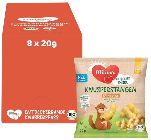 👶 8x 20g Milupa Entdeckerbande Knusperstangen Kichererbse ab 5€ (statt 9€)