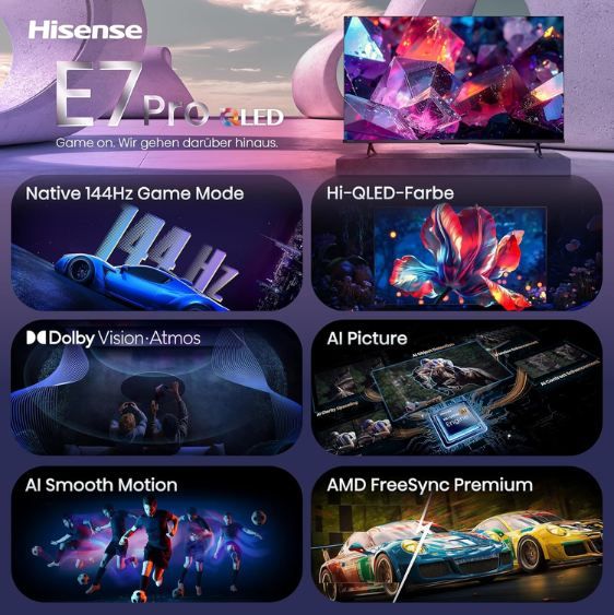 📺 Hisense 43E7DS PRO 43 📺 Hisense 43E7DS PRO 43 4K UHD QLED, Smart TV mit 144Hz für 358,99€ (statt 399€)
