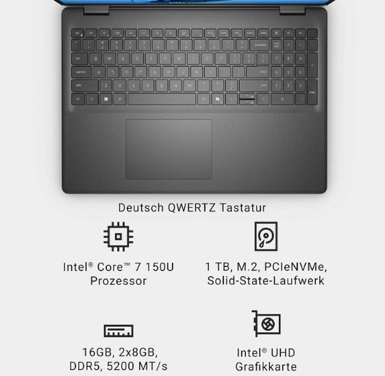 💻 Dell DC16250 16 2K Laptop mit Intel Core 7 150U, 16GB/1TB für 919€ (statt 1.169€)