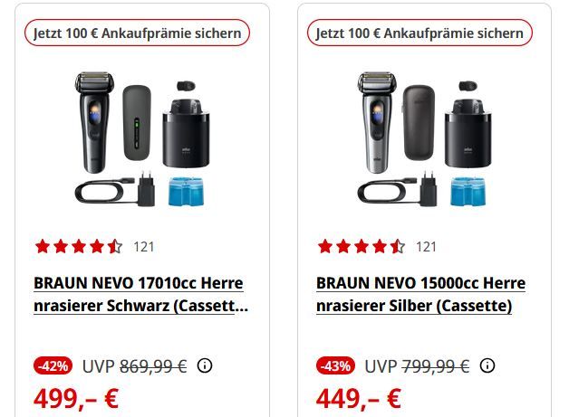 🪒 Media Markt: Braun Nevo Rasierer Deals - z.B. NEVO 17010cc für 499€ (statt 870€) + 100€ Ankaufprämie 🪒 Media Markt: Braun Nevo Rasierer Deals z.B. NEVO 17010cc für 499€ (statt 870€) + 100€ Ankaufprämie