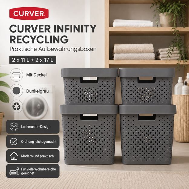 🗃️ 4er Set Curver Infinity Aufbewahrungsboxen, 2x11L + 2x17L für 29,99€ (statt 40€)
