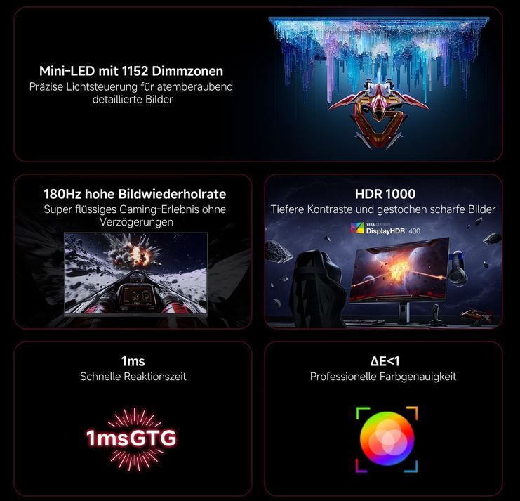 🖥️ Xiaomi 2K 27 🖥️ Xiaomi 2K 27 Mini LED Gaming Monitor mit 180Hz für 290,85€ (statt 312€)