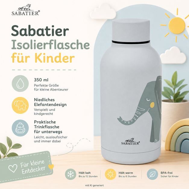 🥤 Sabatier Kinder Isolierflasche mit Motiv, 350ml für 11,87€ (statt 19€)