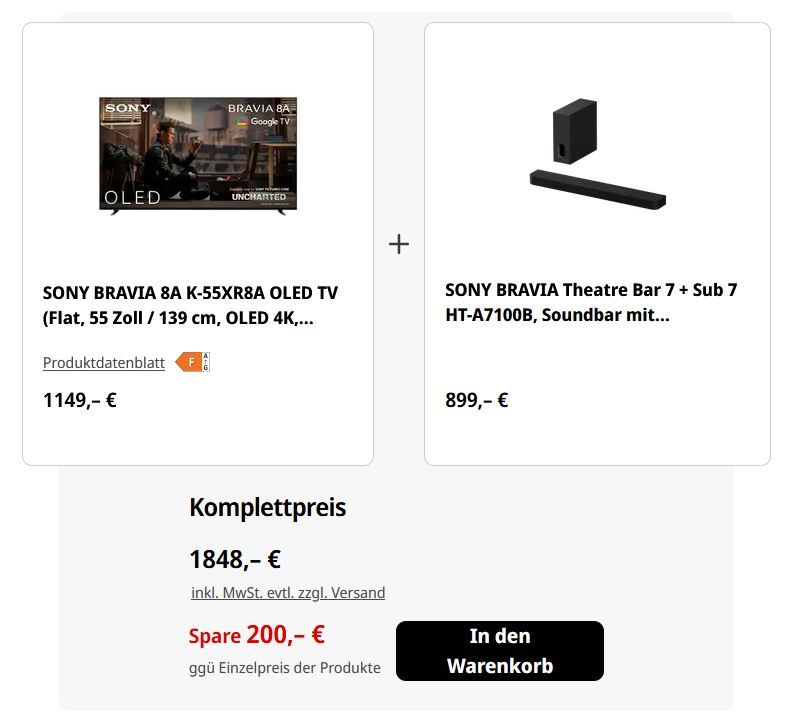 📺 Media Markt: Sony Smart TV Sale + 200€ Direktabzug mit Soundbar im Set