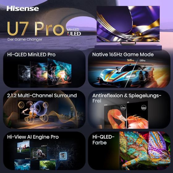 📺 Hisense 65U7DS PRO 65 📺 Hisense 65U7DS PRO 65 4K UHD Hi QLED Mini LED Pro Smart TV für 799€ (statt 898€)