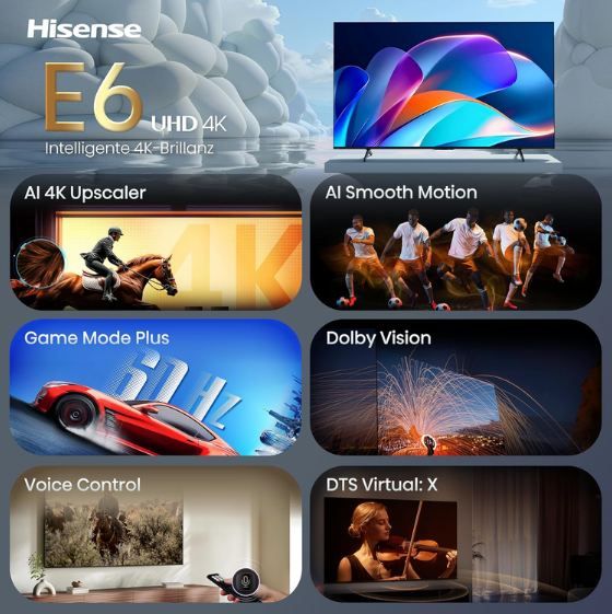 📺 Hisense 55E6DS 55 📺 Hisense 55E6DS 55 4K UHD Smart TV mit Dolby Vision für 329€ (statt 360€)