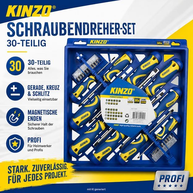 🪛 Kinzo Profi Schraubendreher Set, 30 tlg. für 10,49€ (statt 25€)