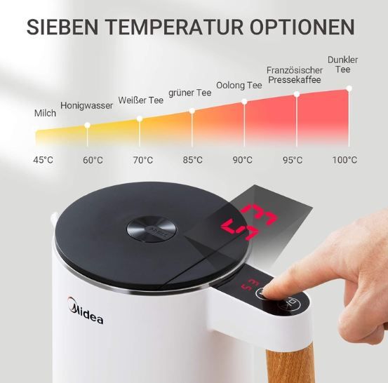 🫖 Midea Edelstahl Wasserkocher mit Temperatureinstellung, 45-100°C für 29,99€ (statt 48€) 🫖 Midea Edelstahl Wasserkocher mit Temperatureinstellung, 45 100°C für 29,99€ (statt 48€)