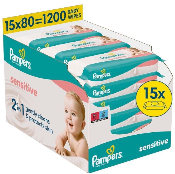 👶 15x 80er Pack Pampers Sensitive Feuchttücher ohne Duft ab 17€ (statt 24€)