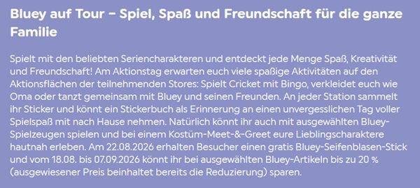 đ¶ Bluey-Tour in einzelnen Smyths Toys Stores đ¶ Bluey Tour in einzelnen Smyths Toys Stores