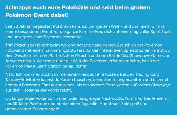 đ
PokĂ©mon-Event in einigen Smyths Toys Stores đ
Pokémon Event in einigen Smyths Toys Stores
