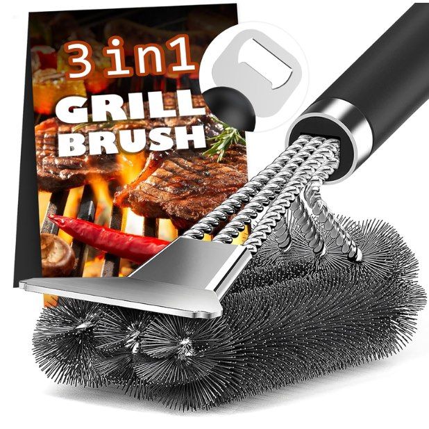 🍖 Grillbürste mit langen Griff, Edelstahlborsten+ Flaschenöffner für 4,99€ (statt 10€)