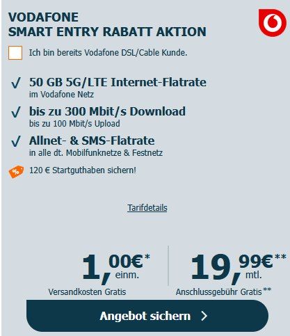 🫰 Mit 40€ Gewinn 🧨 Google Pixel 10a für 1€ + Vodafone 50GB für 19,99€ mtl + 120€ Bonus 🫰 Mit 40€ Gewinn 🧨 Google Pixel 10a für 1€ + Vodafone 50GB für 19,99€ mtl + 120€ Bonus