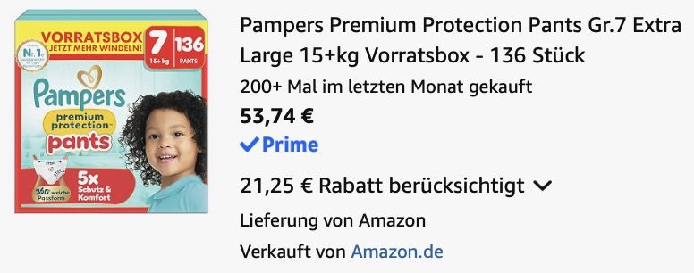 👶🏼 136x Pampers Premium Protection Pants in Größe 7 (15+ kg) für 53,74€ (statt 75€) 👶🏼 136x Pampers Premium Protection Pants in Größe 7 (15+ kg) für 53,74€ (statt 75€)