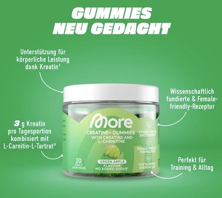 🍏 60 MORE Creatine+ Gummies Green Apple für 19,94€ (statt 30€) 🍏 60 MORE Creatine+ Gummies Green Apple für 19,94€ (statt 30€)