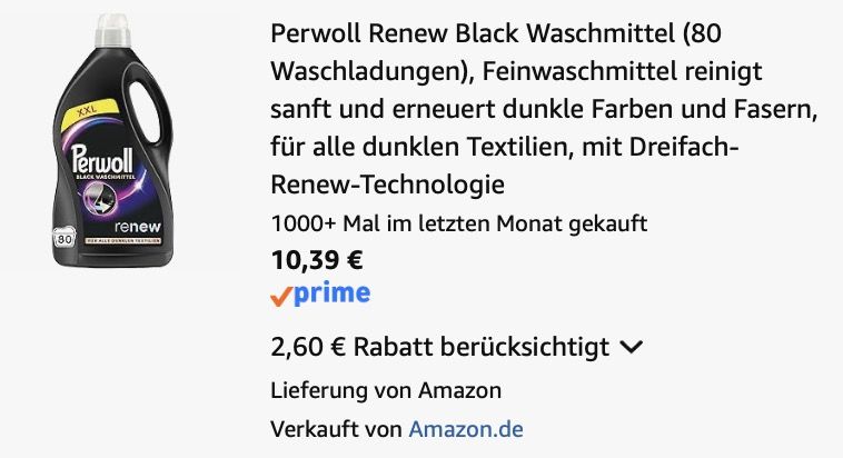🏠 Perwoll Renew Schwarz Feinwaschmittel für 80WL ab 10,39€ (statt 20€)