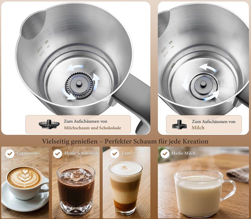 ☕ TOMEEM 4in1 Milchaufschäumer mit 4 Programmen für 48,99€ (statt 70€)