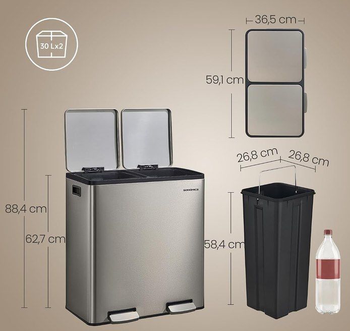 🗑️ SONGMICS Mülleimer 2 x 30L aus Edelstahl mit Softclose-Deckel für 66,99€ (statt 85€) 🗑️ SONGMICS Mülleimer 2 x 30L aus Edelstahl mit Softclose Deckel für 66,99€ (statt 85€)