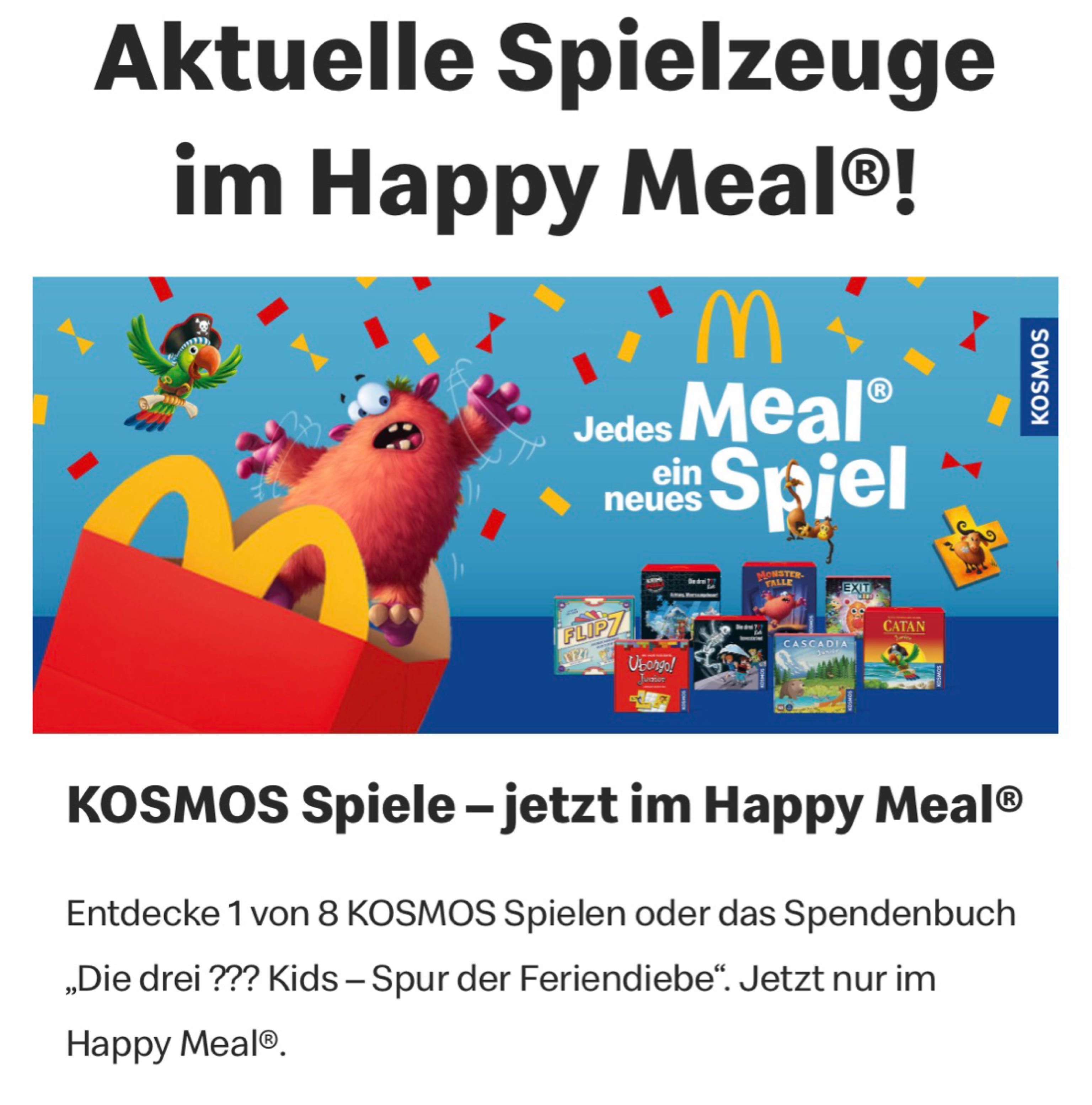 Kosmos Spiel gratis im Happy Meal bei Mc Donald‘s Kosmos Spiel gratis im Happy Meal bei Mc Donald‘s