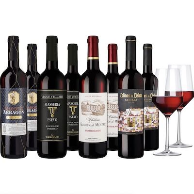 🍷 8er Weinpaket goldprämierte Rotweine + 2 Zwiesel Gläser für 39,90€