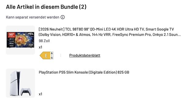 📺 TCL 98T8D 98 Zoll 4K QD-Mini LED + 🎮 PlayStation 5 Digital für 1.999€ (statt 2.568€) 📺 TCL 98T8D 98 Zoll 4K QD Mini LED + 🎮 PlayStation 5 Digital für 1.999€ (statt 2.568€)