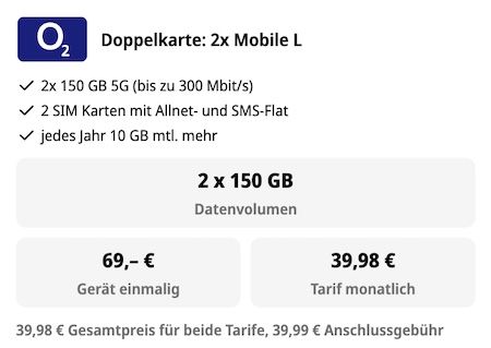 🍏 Apple iPhone 17 für 69€ + 2x o2 Allnet-Flat mit je 150GB für zusammen 39,98€ mtl. 🍏 Apple iPhone 17 für 69€ + 2x o2 Allnet Flat mit je 150GB für zusammen 39,98€ mtl.