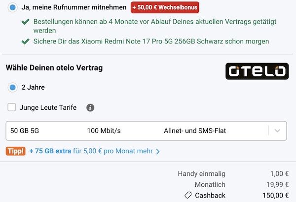 📱 Xiaomi Redmi Note 17 Pro für 1€ + Vodafone Allnet 50GB 5G für 19,99€ mtl. + 50€ Bonus 📱 Xiaomi Redmi Note 17 Pro für 1€ + Vodafone Allnet 50GB 5G für 19,99€ mtl. + 50€ Bonus