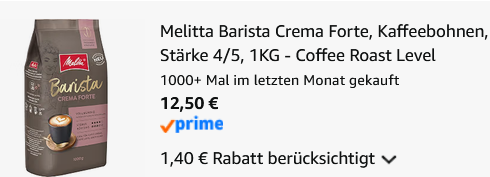 ☕ 1Kg Melitta Barista Classic Crema Forte Kaffeebohnen ab 12,50€ (statt 20€) ☕ 1Kg Melitta Barista Classic Crema Forte Kaffeebohnen ab 12,50€ (statt 20€)