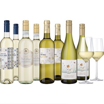 🍇 8 Flaschen Weiß-Weinpaket goldprämiert + 2 Gläser für 39,90€ (statt 90€)