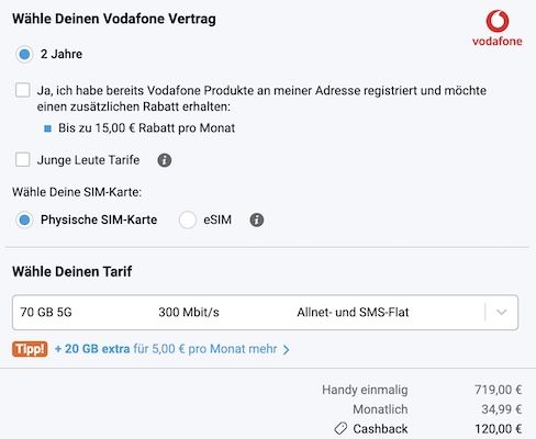 📱 Samsung Galaxy Z Fold 8 für 719€ + Vodafone Allnet 70GB für 34,99€ mtl. + 120€ Bonus