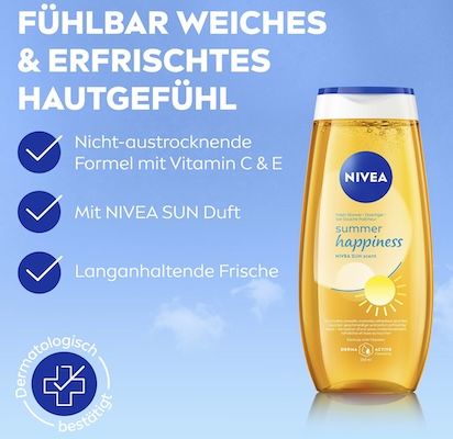 🚿 4x NIVEA Summer Happiness Duschgel, 250 ml ab 6,23€ (statt 8€)