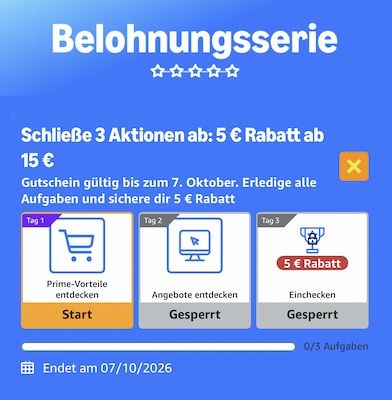 💰 Amazon Prime: 5€ Gutschein ab nur 15€ MBW schnell verdienen