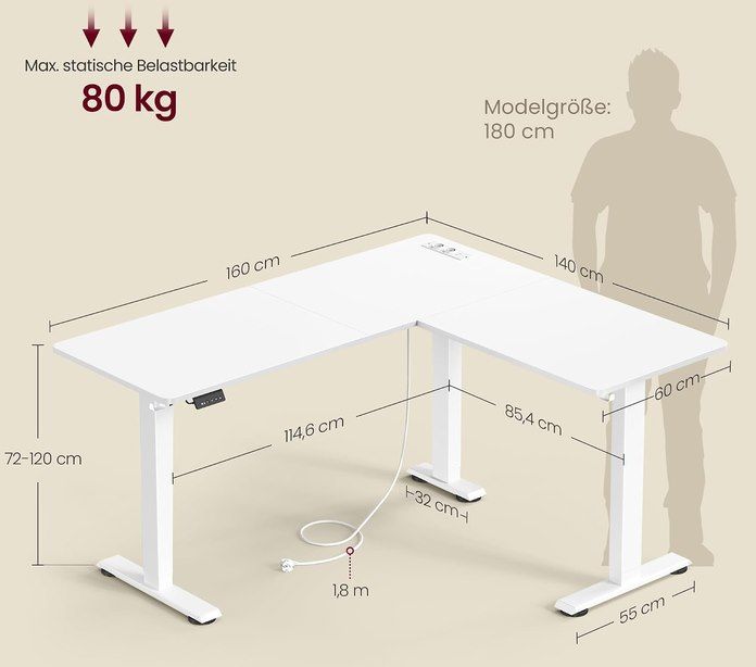 🖥️ VASAGLE höhenverstellbarer Eckschreibtisch mit 2 Steckdosen & 2 USB Ports für 134,99€ (statt 160€) 🖥️ VASAGLE höhenverstellbarer Eckschreibtisch mit 2 Steckdosen & 2 USB Ports für 134,99€ (statt 160€)