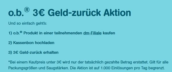 👩  dm: Ein o.b. Produkt gratis ausprobieren