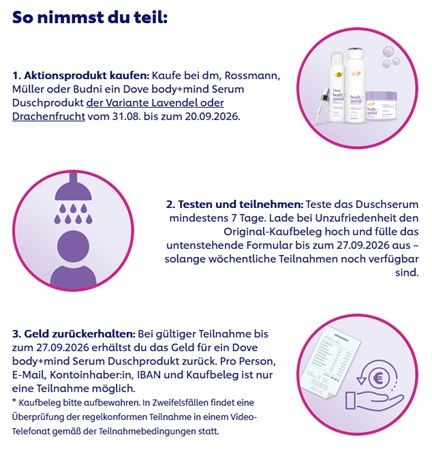 🚿 Dove body+mind Serum Duschprodukt ausprobieren   bei Unzufriedenheit Geld zurück