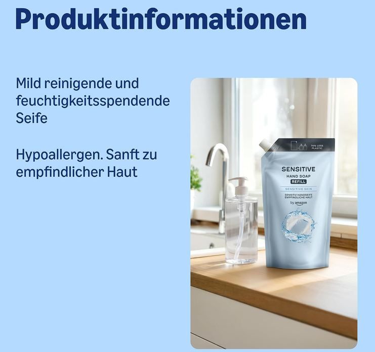 8 Liter! 🧼 4 x 2L by Amazon Sensitive Handseife Nachfüllpack ab 8,25€ (statt 14€)