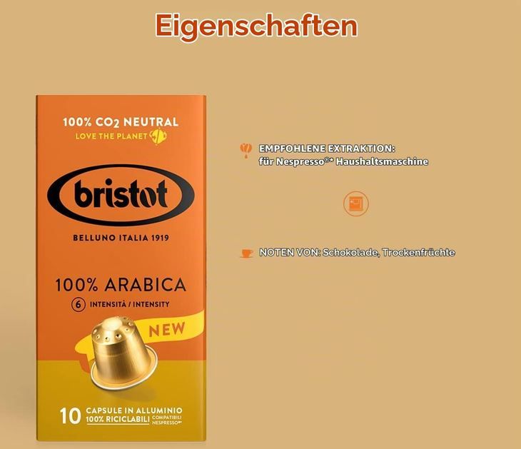 ☕ 100er Pack Bristot 100% Kaffee Arabica Nespresso Kapseln ab 23,17€ (statt 33€)