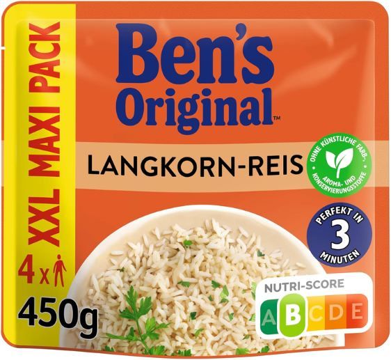 1,8kg 🍚 4 x 450g Bens Original Express Reis XXL ab 12,61€ (statt 18€)