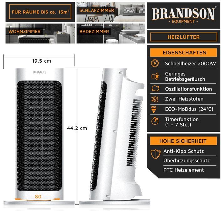 🌡️ Brandson BS-N04 Heizlüfter mit 2.000W für 39,40€ (statt 54€) 🌡️ Brandson BS N04 Heizlüfter mit 2.000W für 39,40€ (statt 54€)