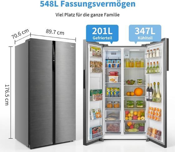 🧊 Midea MERS530FGE02 Side by Side Kühlschrank mit 548L für 509,98€ (statt 600€)