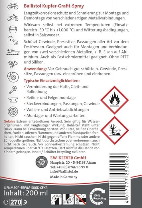 🔩 Ballistol Kupfer-Grafit Spray, 200ml ab 4€ (statt 9€) 🔩 Ballistol Kupfer Grafit Spray, 200ml ab 4€ (statt 9€)