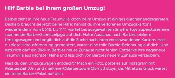 đ Barbie-Schnitzeljagd in einzelnen Smyths Toys Stores đ Barbie Schnitzeljagd in einzelnen Smyths Toys Stores