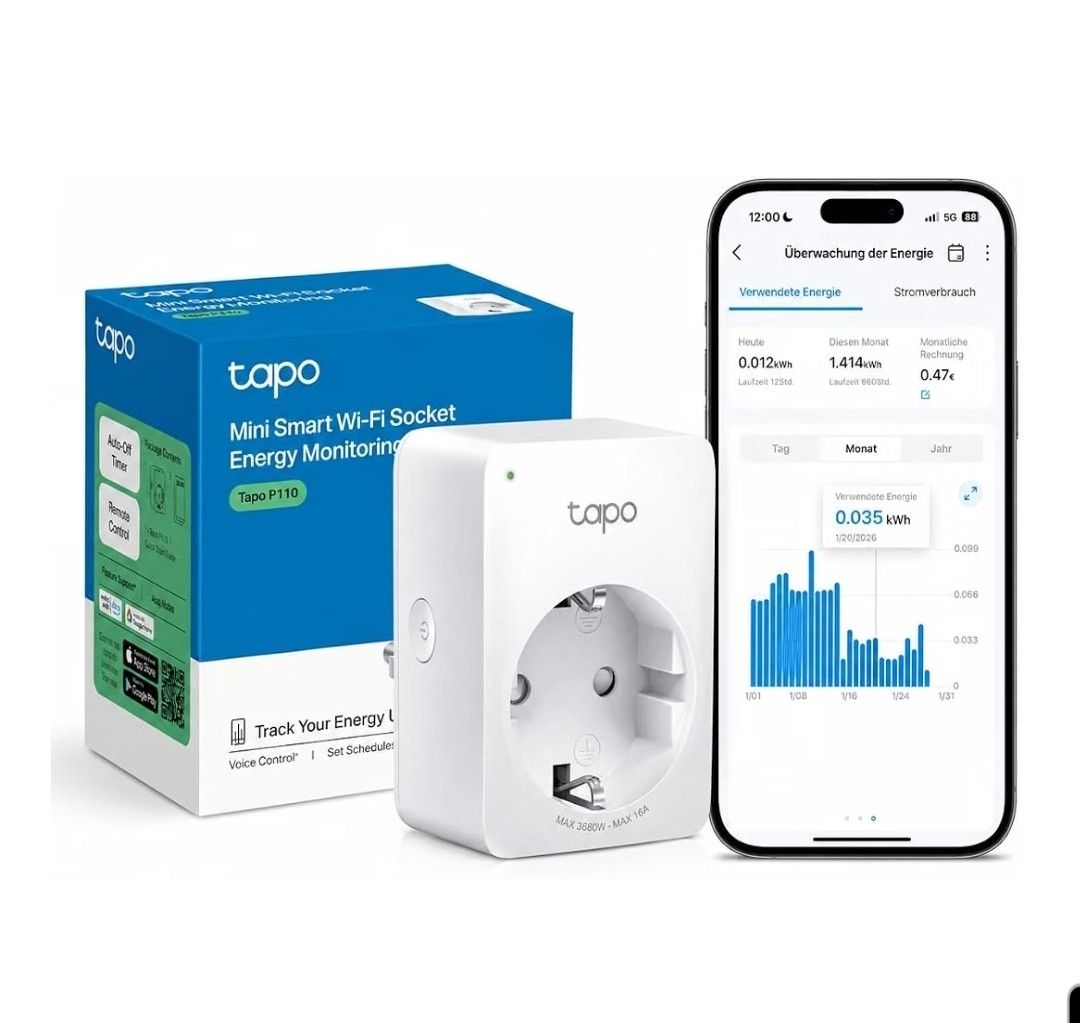 TP-Link Tapo Smart WLAN Steckdose P110 mit Energieverbrauchskontrolle, Smart Home Alexa, funktioniert mit, Google Home, Sprachsteuerung, Fernzugriff, Kein Hub notwendig, Mini TP Link Tapo Smart WLAN Steckdose P110 mit Energieverbrauchskontrolle, Smart Home Alexa, funktioniert mit, Google Home, Sprachsteuerung, Fernzugriff, Kein Hub notwendig, Mini