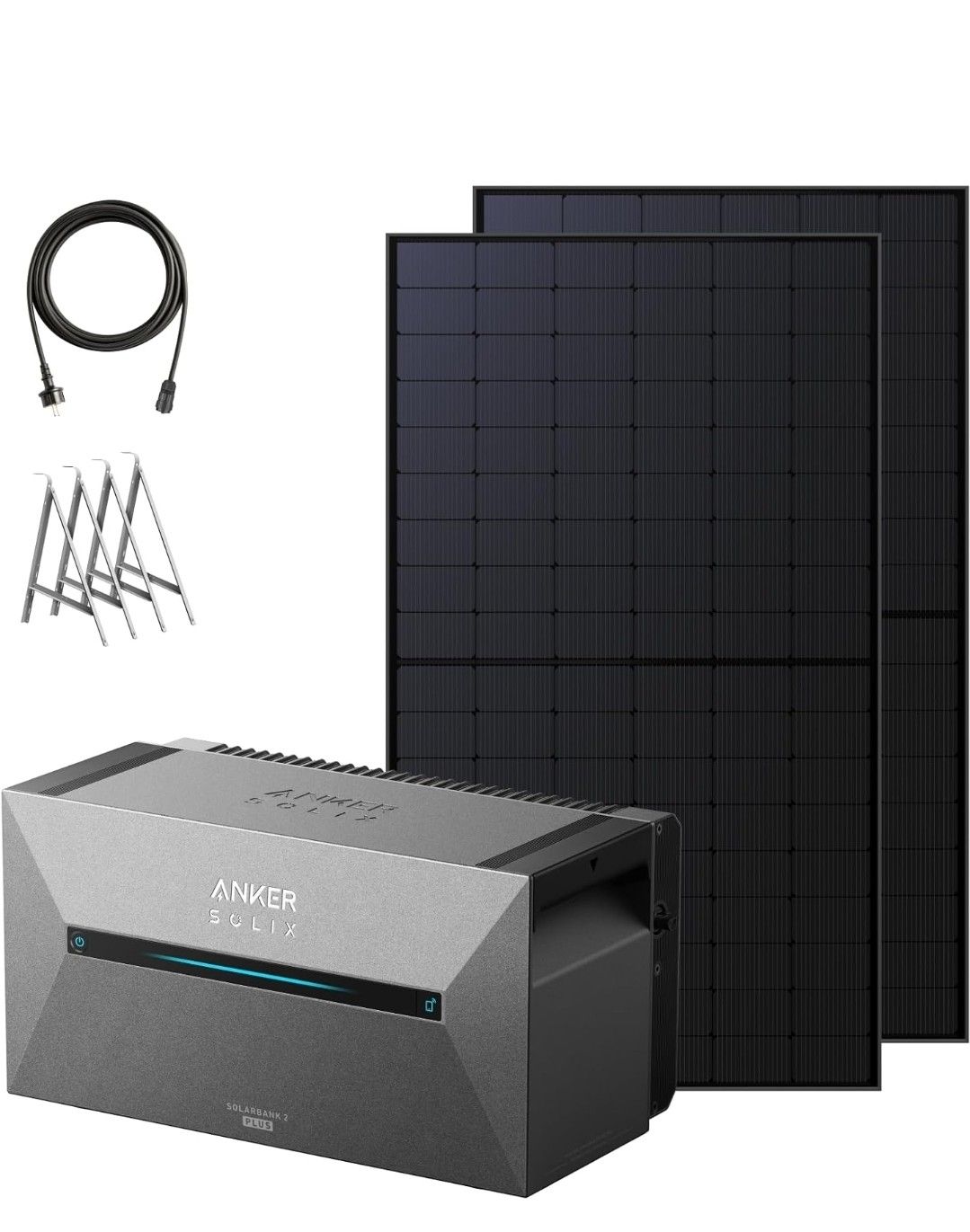 Anker SOLIX 2 Plus Solarbank + 2× 500W Topcon SolarpanelBalkonkraftwerk mit Speicher (1000W | 1600Wh), 2× 500W Topcon Solarpanel, mit Halterungen, 9,6kWh