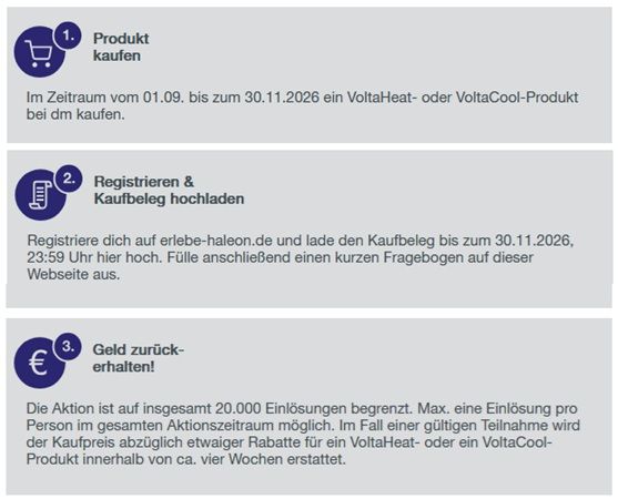 🦵 dm: Ein VoltaHeat- oder VoltaCool-Produkt gratis ausprobieren 🦵 dm: Ein VoltaHeat oder VoltaCool Produkt gratis ausprobieren