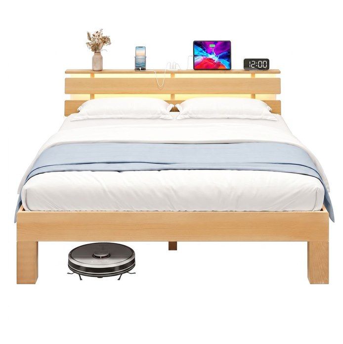 🛌 VASAGLE Massivholzbett 140×200 aus Buche mit LED-Beleuchtung & USB für 191,99€ (statt 250€)