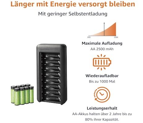 🔌🔋 8er Pack Amazon Basics AA Batterien + Batterieladegerät für 14,50€ (statt 20€)