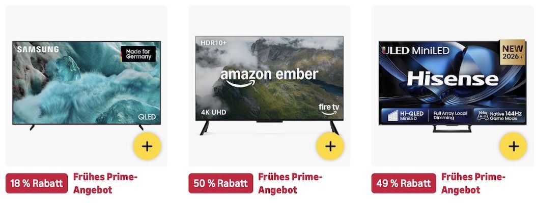 😳📺💥 Amazon: Smart TVs im frühen Prime SALE mit bis -50% z.B. 98 😳📺💥 Amazon: Smart TVs im frühen Prime SALE mit bis 50% z.B. 98 Samsung Crystal 4K UHD TV für 1.680€ (statt 1.899€)