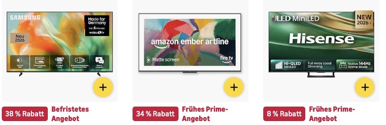 😳📺💥 Amazon: Smart TVs im frühen Prime SALE mit bis -50% z.B. 98 😳📺💥 Amazon: Smart TVs im frühen Prime SALE mit bis 50% z.B. 98 Samsung Crystal 4K UHD TV für 1.680€ (statt 1.899€)