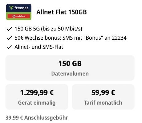 🍏 iPhone Duo für 1.299,99€ mit Vodafone Allnet 5G 150GB für 59,99€ mtl. ➕ 50€ Bonus 🍏 iPhone Duo für 1.299,99€ mit Vodafone Allnet 5G 150GB für 59,99€ mtl. ➕ 50€ Bonus